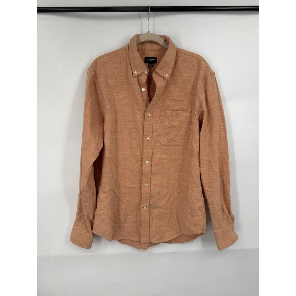 Club Monaco Men Button Down Slim Fit Long Sleeve Top M Orange Coastal Old Money